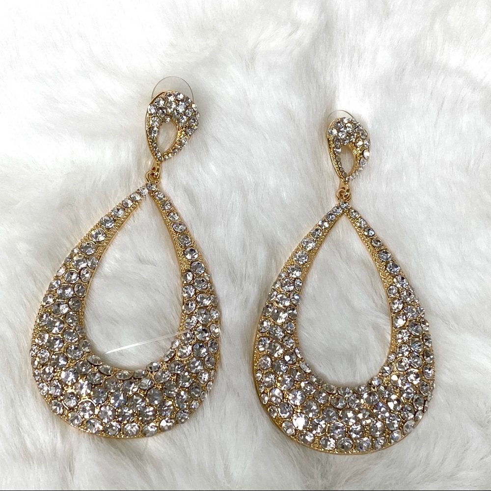 New! Large Gold Rhinestone Drop Earrings